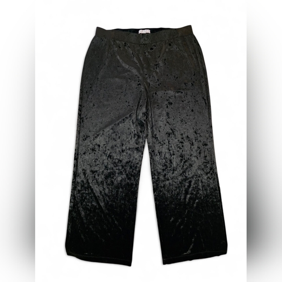 Chaus New York Black Crushed Velvet Pull-on Elastic Wide Leg Pants Women  XL - Picture 1 of 5